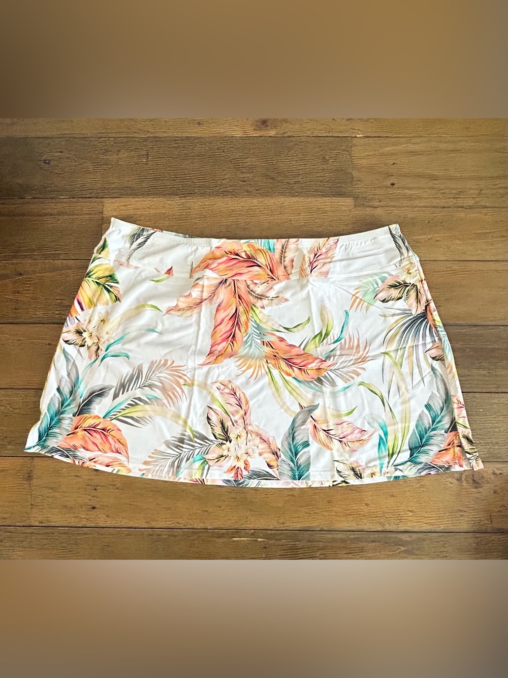 Janetzen Tropical Floral Teal and Coral A-Line over swim skirt - Picture 5 of 9